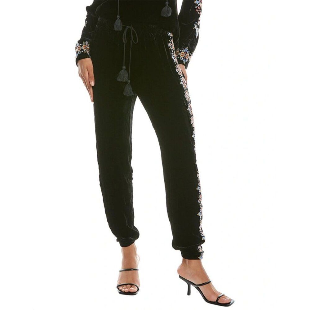 NWT JOHNNY WAS Lempicka Silk Blend Velvet Jogger Pant XS Embroidered Stripe NEW